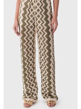 RD Style Rd Style - Kya Crochet Pants casual NWT olive green and cream small